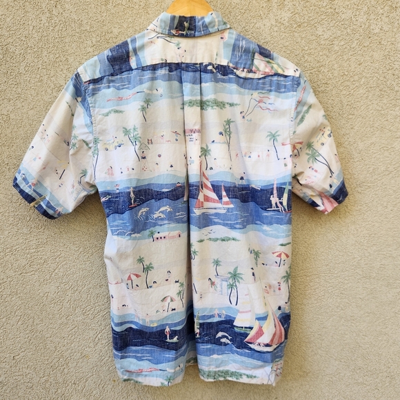 REYN SPOONER Men’s Shirt Large Blue Cotton Reverse Print Hawaiian Sailboats - Picture 4 of 10